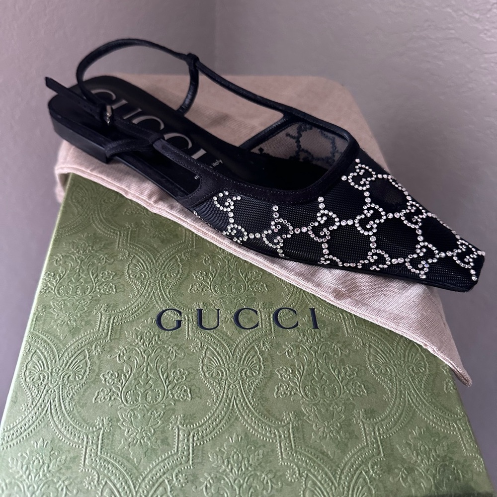 Gucci Black Flats with Crystal Accents - Picture 3 of 4